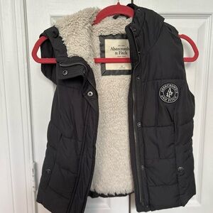 Abercrombie & Fitch Gray and White Sherpa Vest